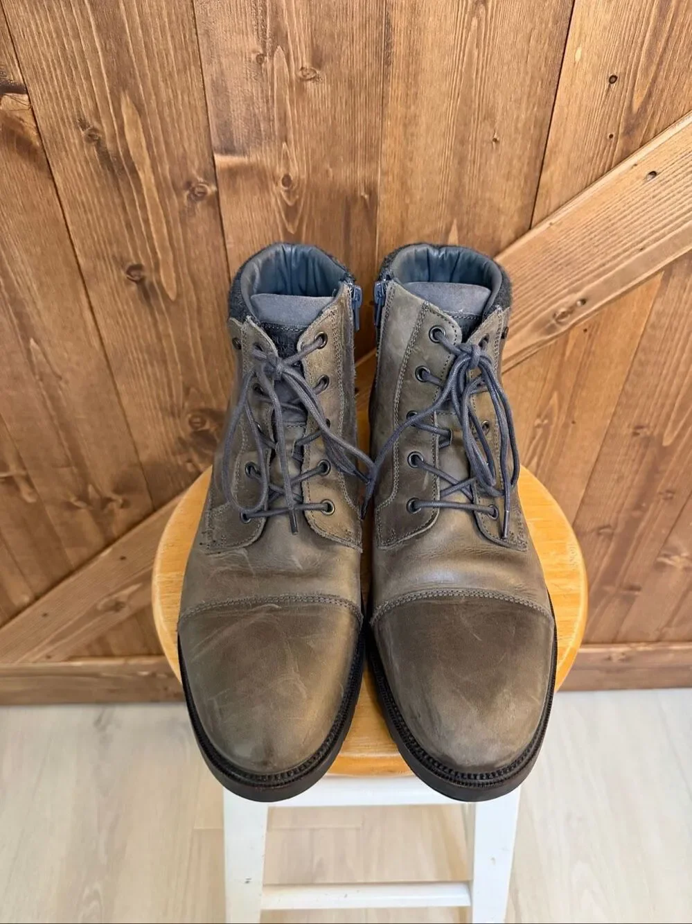 BullBoxer Boots Men 13 Grey Leather Ankle Lace Up Zip Portugal